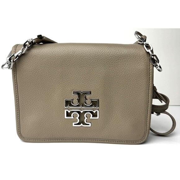 Tory Burch Handbags - Tory Burch Britten French Grey Pebbled Leather Convertible Crossbody Bag